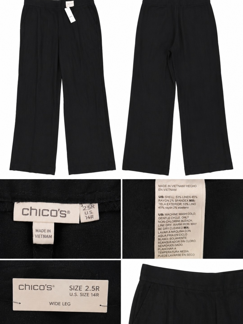 Chico's Linen Blend Wide Leg Pants Black Size 2.5R (US 14R)